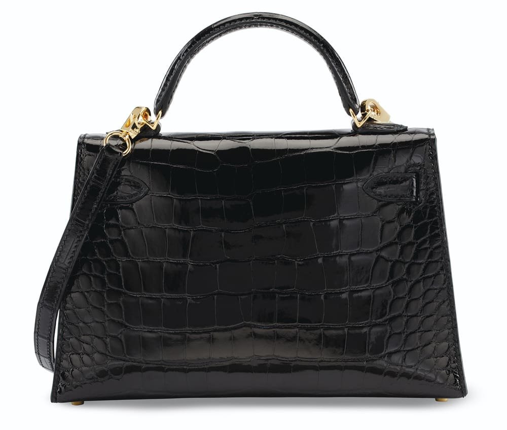 H**me5 A SHINY BLACK ALLIGATOR SELLIER MINI KELLY 20 II WITH GOLD HARDWARE