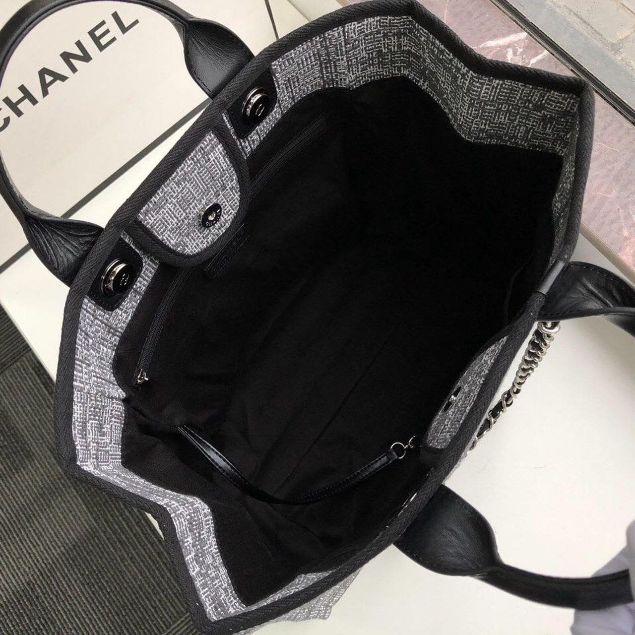 Ch**el Deauville Tote Raffia Canvas Bag
