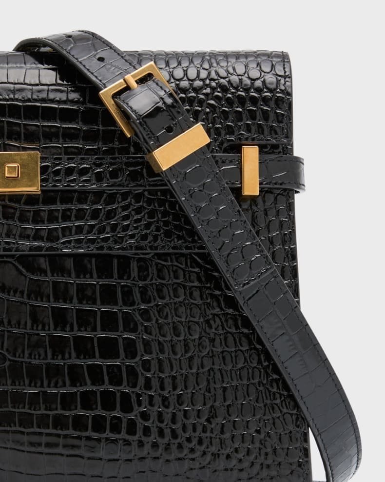 Sa1nt Lau*nt Manhattan Medium Shoulder Bag in Croc-Embossed Leather