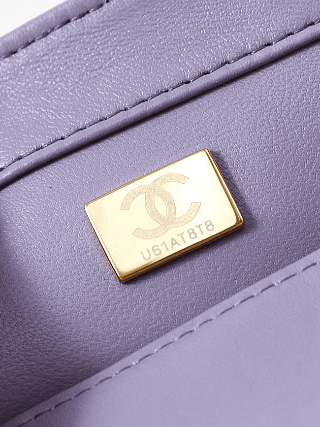 Ch**el  Shiny Lambskin Quilted Mini Pearl Logo Flap Light Purple