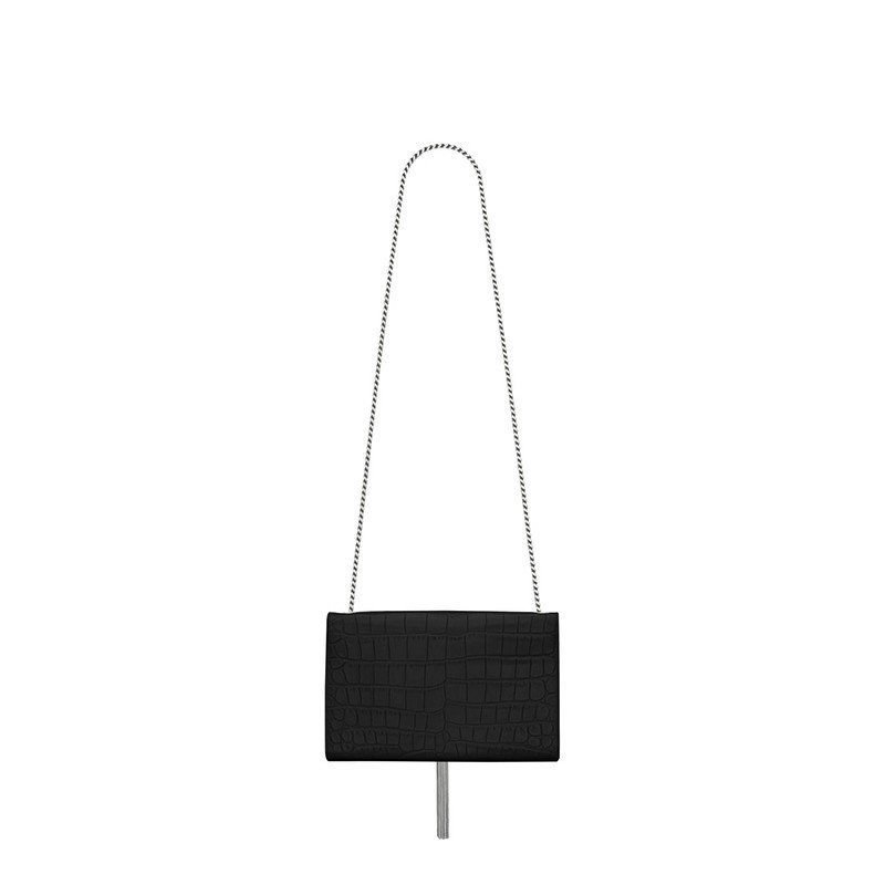 Sa1nt Lau*nt Medium Kate Tassel Chain Bag In Black Crocodile Em