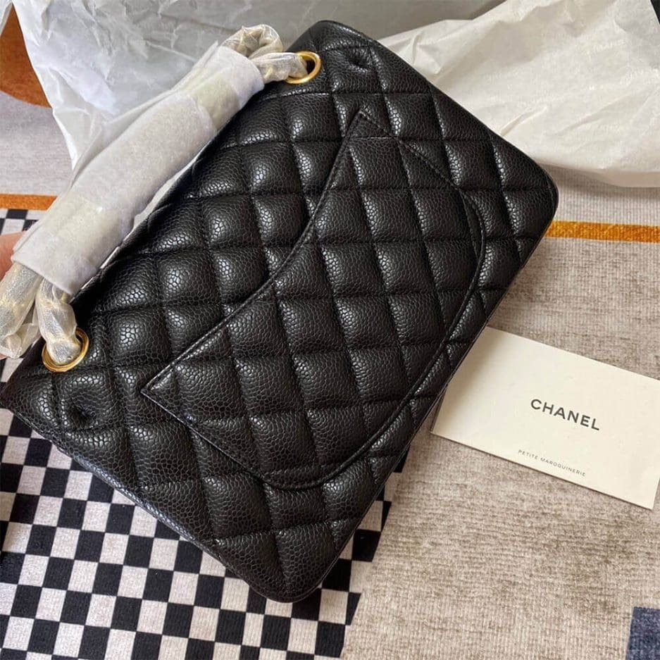 Ch**el Classic Flap Handbag GRAINED CALFSKIN & GOLD METAL