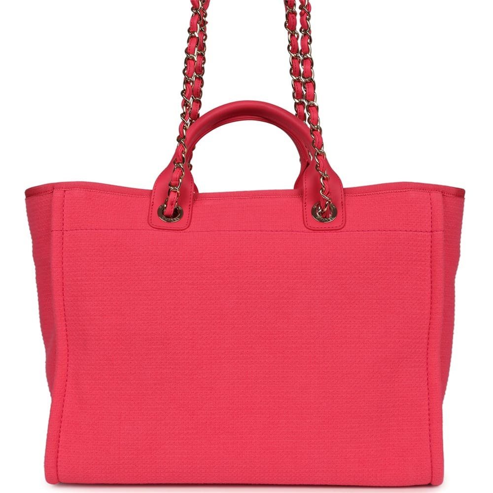 Ch**el Medium Deauville Shopping Tote Hot Pink Canvas Light Gold Hardware