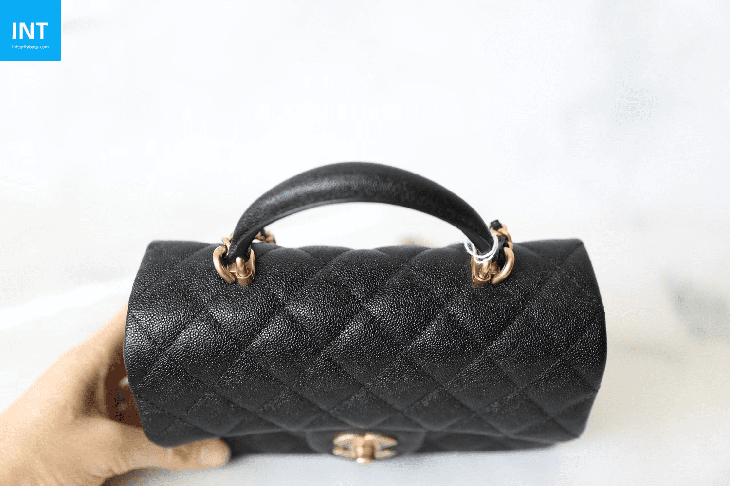 Ch**el Top Handle Mini Rectangular, Black Caviar with Matte Gold Hardware