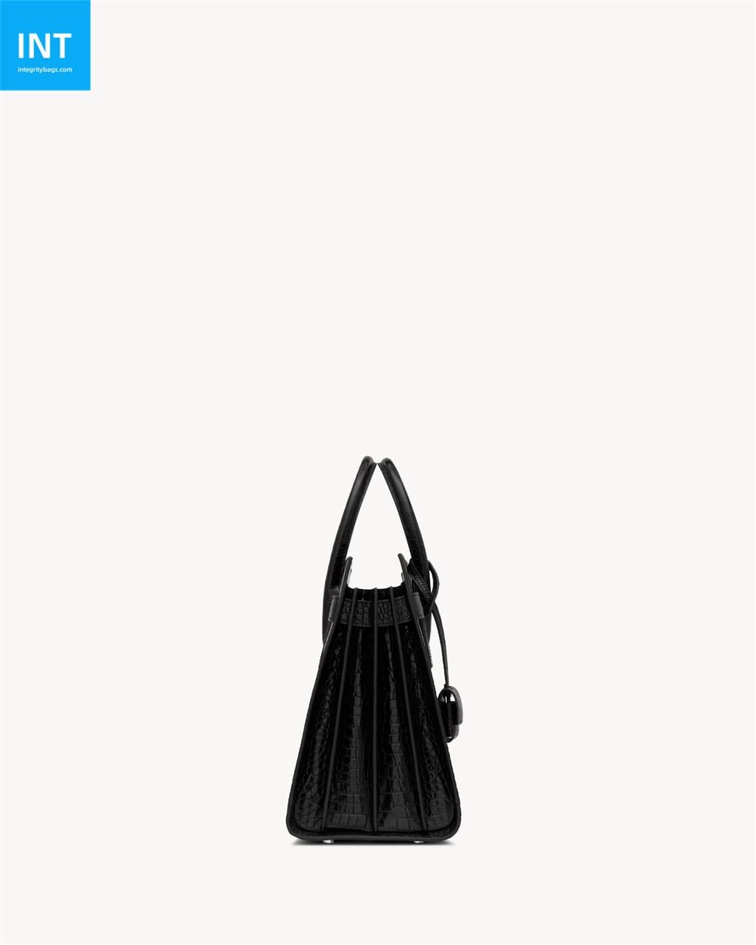 Sa1nt Lau*nt small sac de jour bag in black crocodile-embossed leather