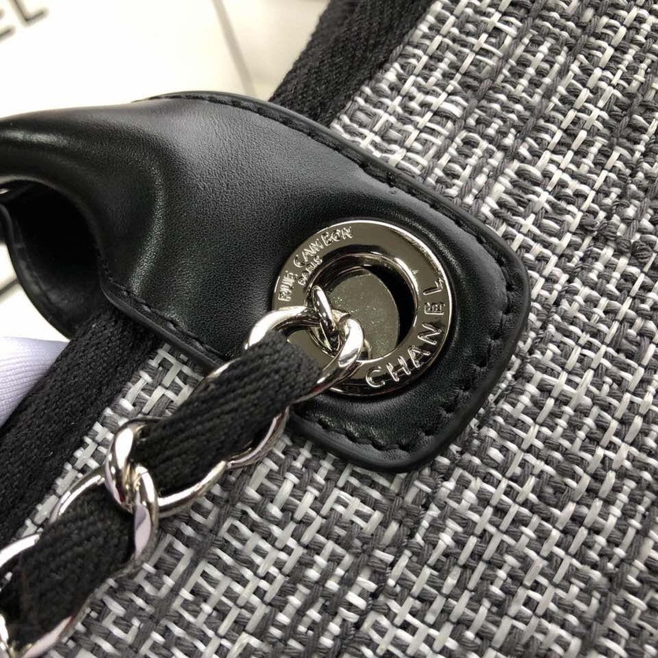 Ch**el Deauville Tote Raffia Canvas Bag