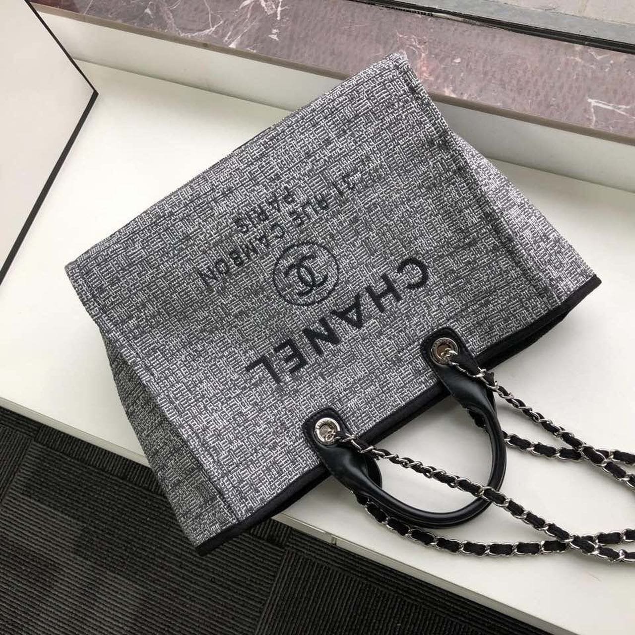 Ch**el Deauville Tote Raffia Canvas Bag
