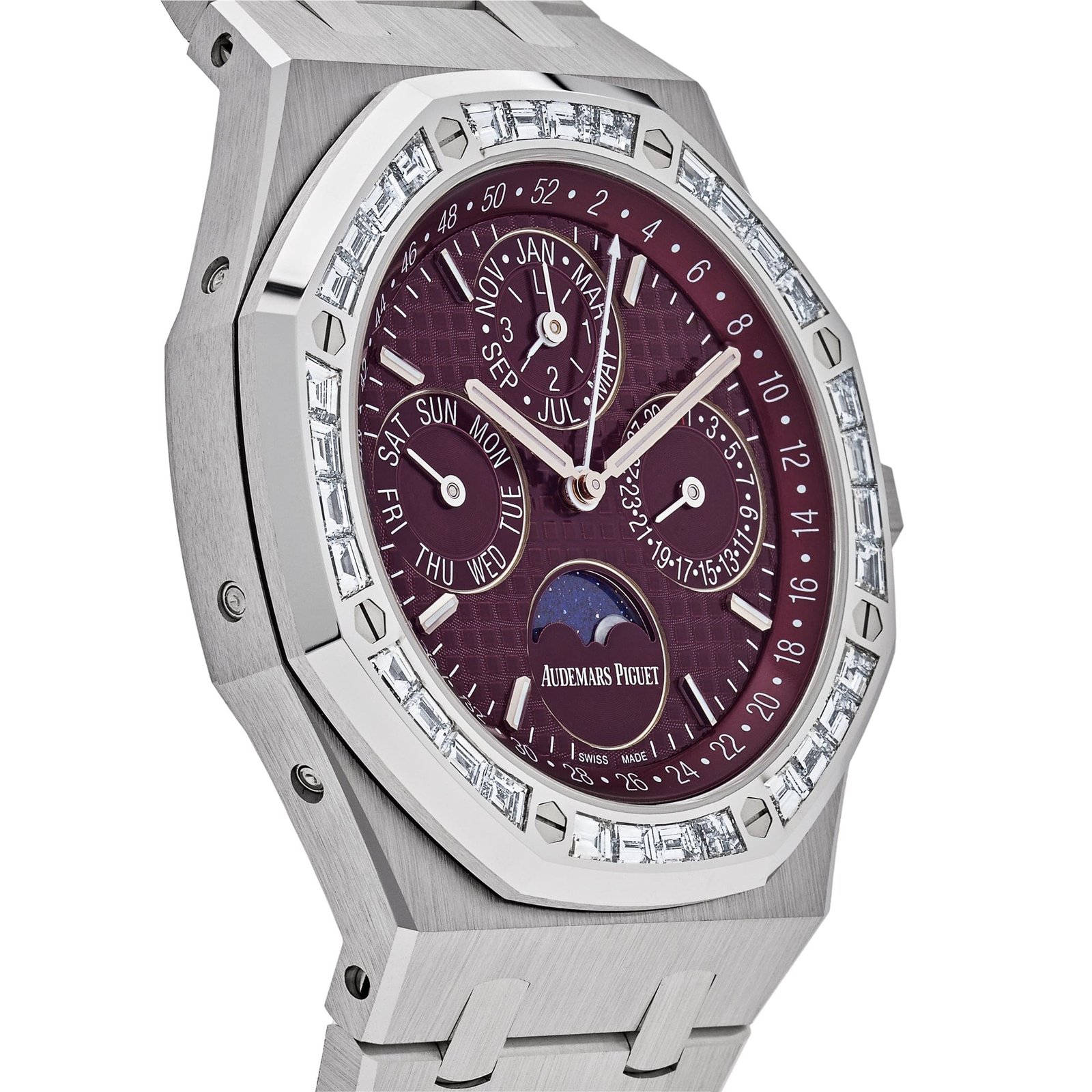 Audemars P1g*et Royal Oak Perpetual Calendar 26598BC.ZZ.1220BC.01 ‘Special Edition’ White Gold Burgundy Dial D1am0nd Bezel (2024)