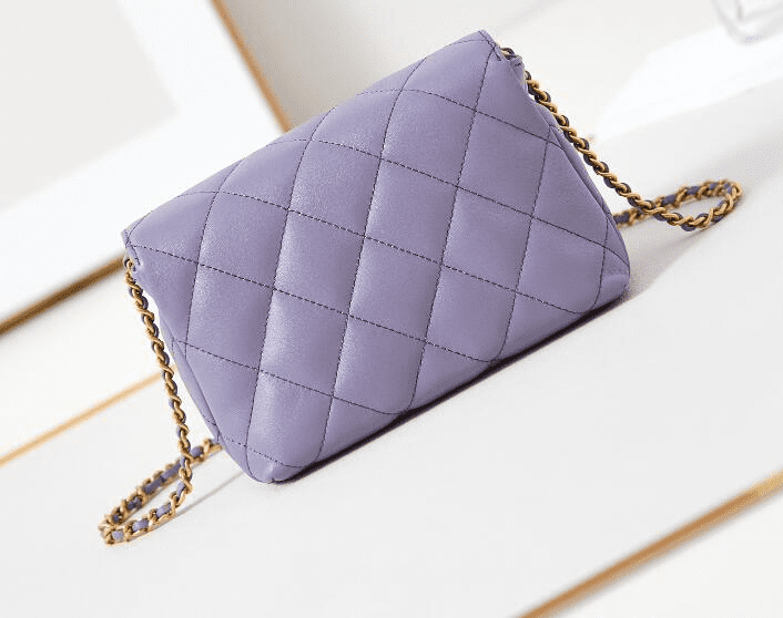 Ch**el  Shiny Lambskin Quilted Mini Pearl Logo Flap Light Purple