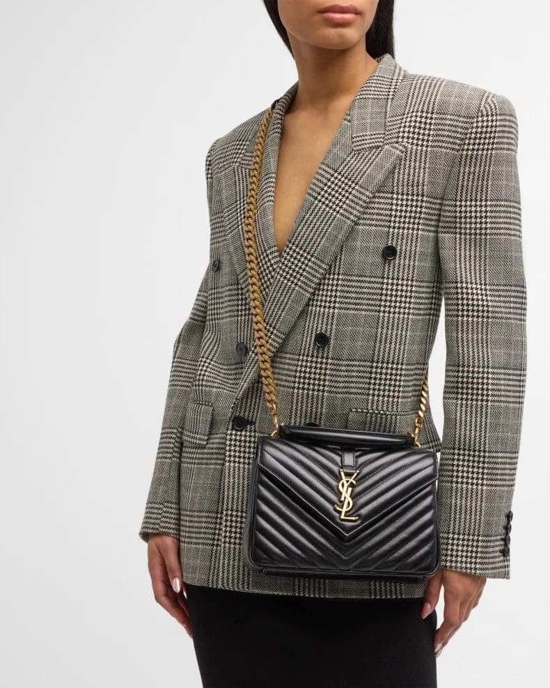 Sa1nt Lau*nt College Medium Y51 Flap Top-Handle Bag in Quilted Leather