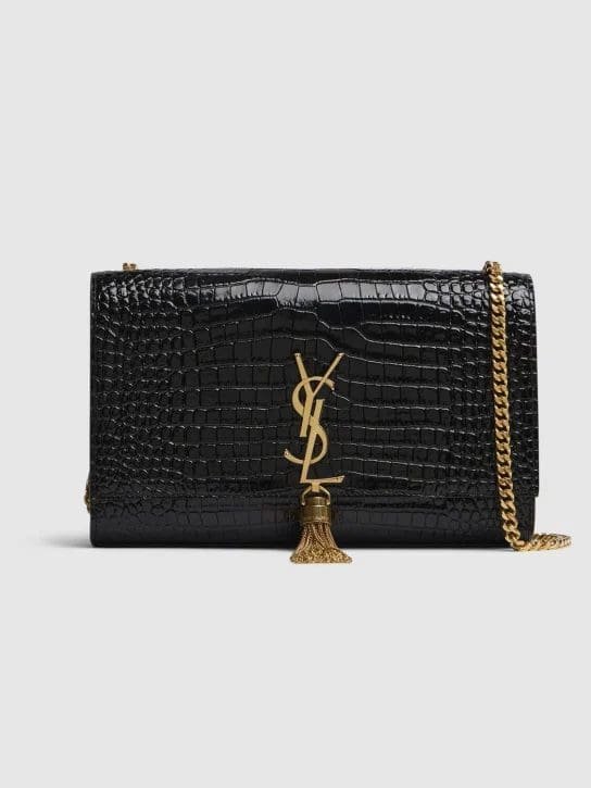 Sa1nt Lau*nt Medium Kate Tassel Chain Bag In Black Crocodile Em