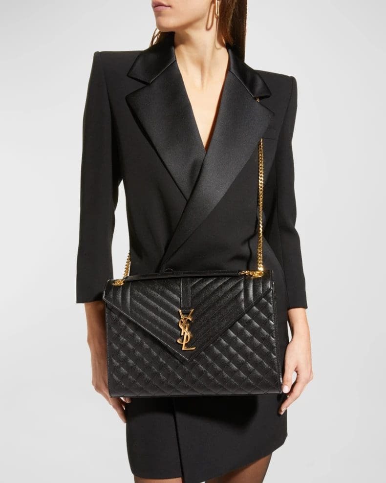 Sa1nt Lau*nt Envelope Triquilt Large Y51 Shoulder Bag in Grained Leather