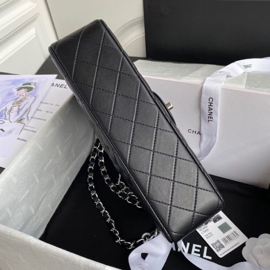 Ch**el CLASSIC HANDBAG Lambskin & Silver Metal