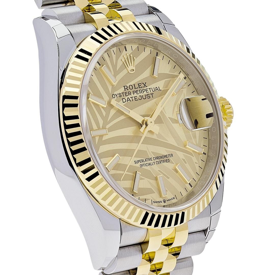 R01ex Datejust 36 126233 Stainless Steel Yellow Gold Palm Motif Dial Jubilee