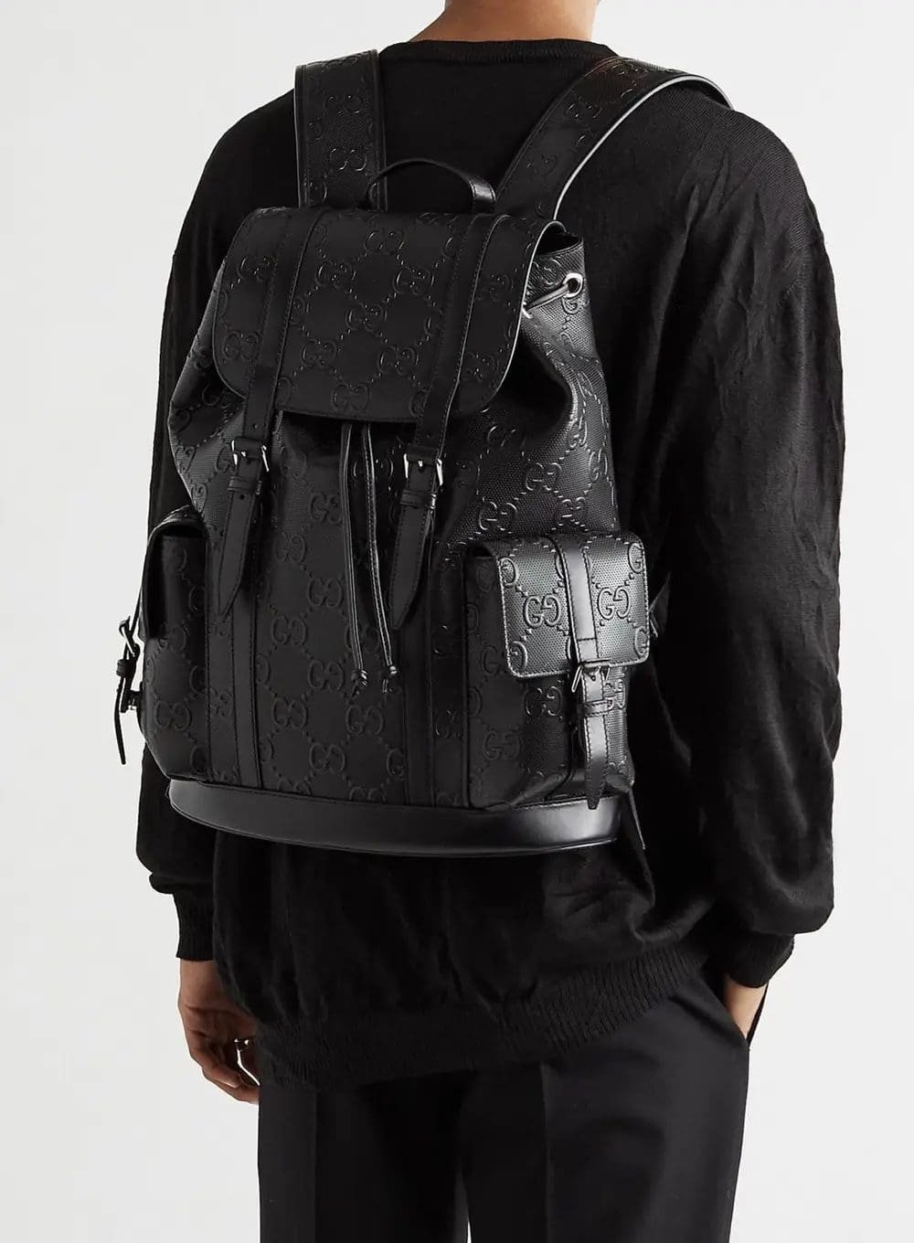 Gvc*1 GG Leather Logo Embossed Backpack