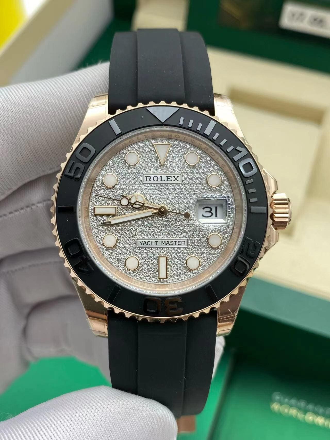 R01ex Yacht-Master 40 116655 Rose Gold Pave D1am0nd Dial (2020)