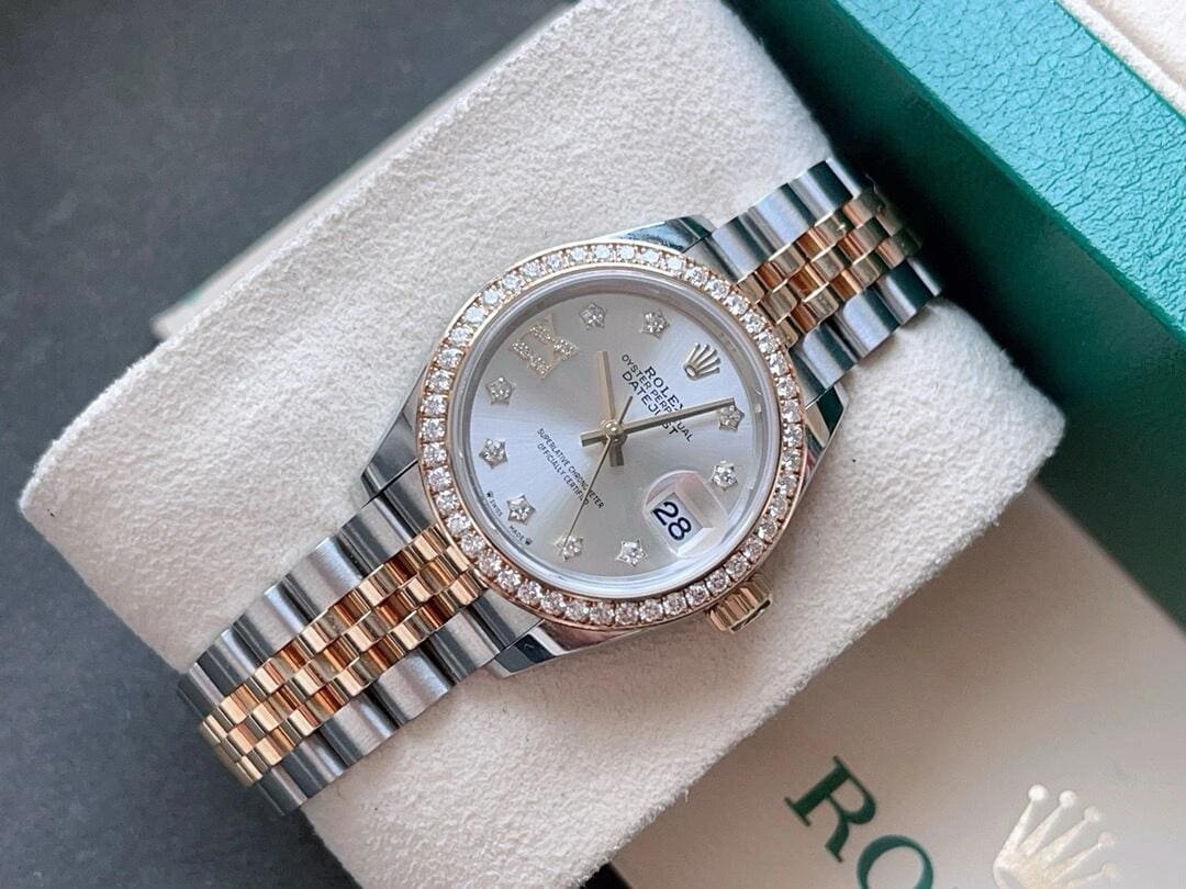 R01ex Lady-Datejust Silver D1am0nd Dial, D1am0nd Bezel, Steel & Gold, 279383RBR