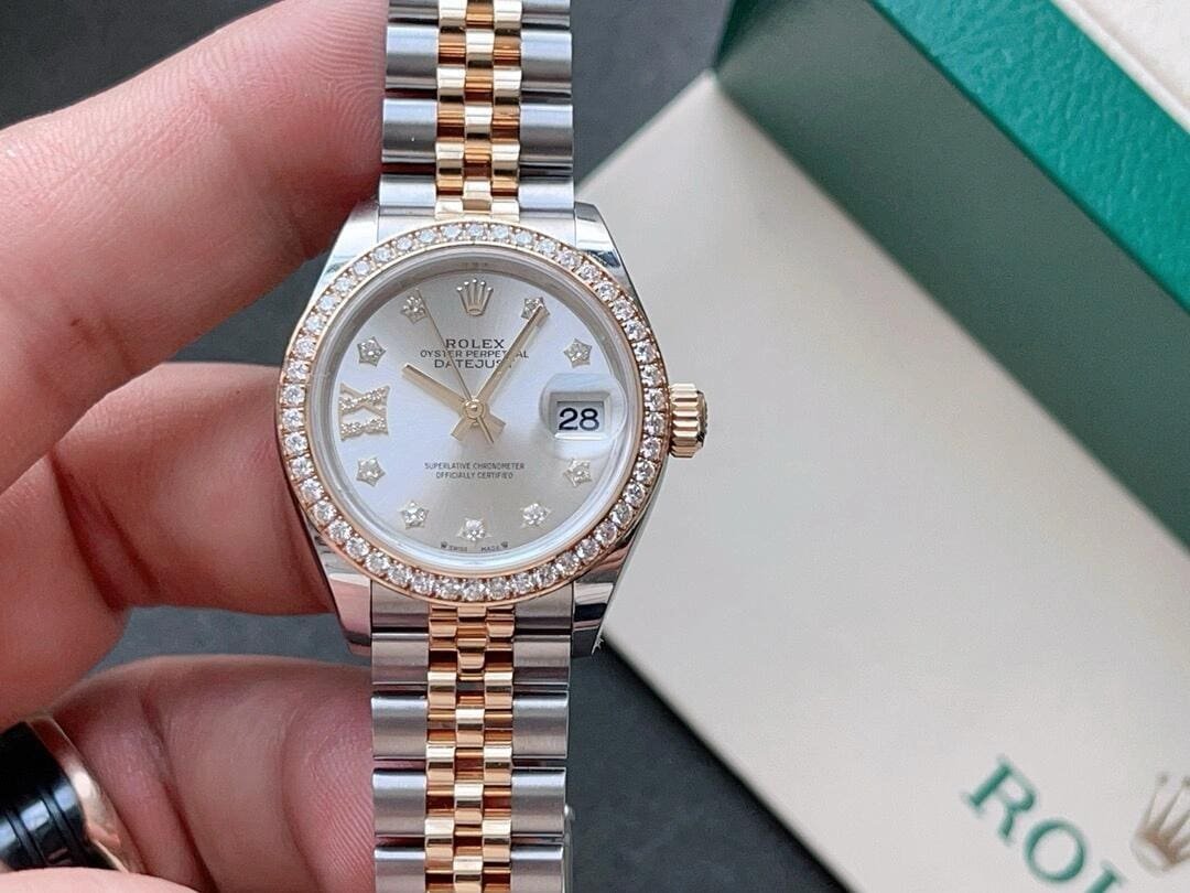 R01ex Lady-Datejust Silver D1am0nd Dial, D1am0nd Bezel, Steel & Gold, 279383RBR