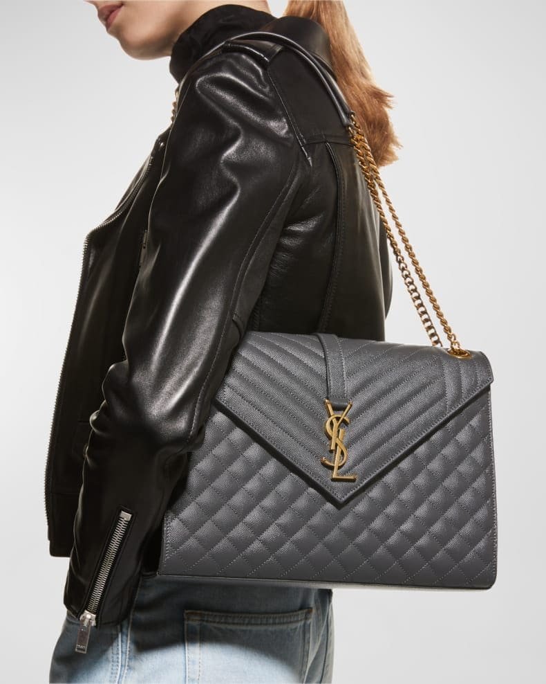 Sa1nt Lau*nt Envelope Triquilt Large Y51 Shoulder Bag in Grained Leather