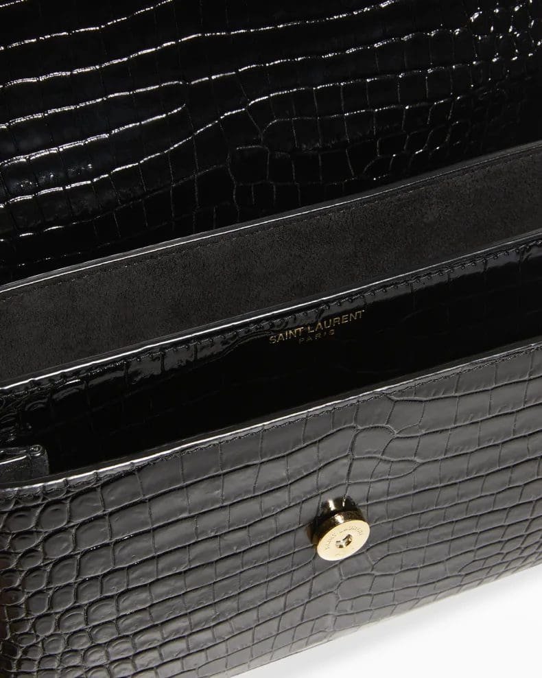 Sa1nt Lau*nt Sunset Medium Y51 Crossbody Bag in Croc-Embossed Leather