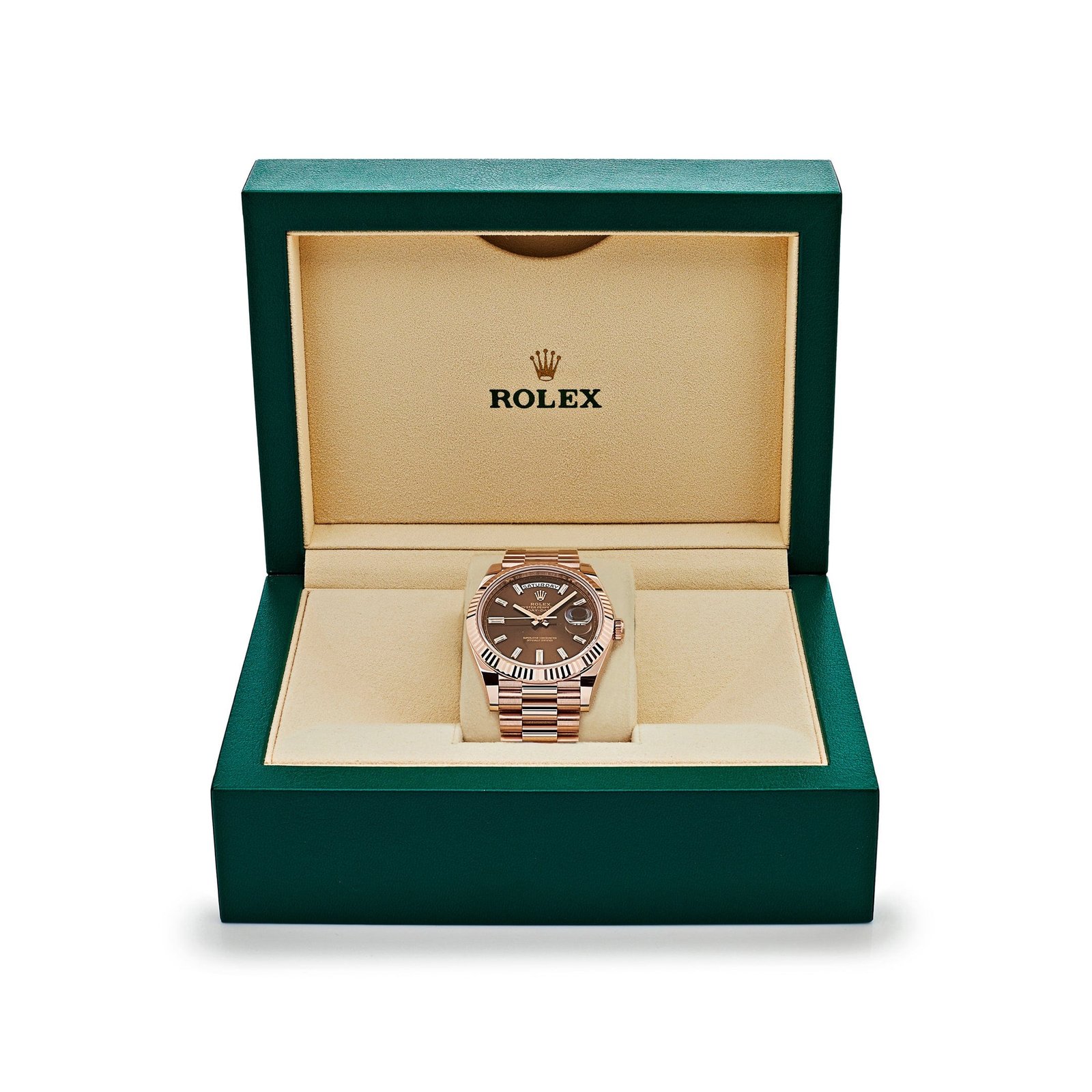 R01ex Day-Date 40 228235 Rose Gold Chocolate Baguette D1am0nd Dial (2024)