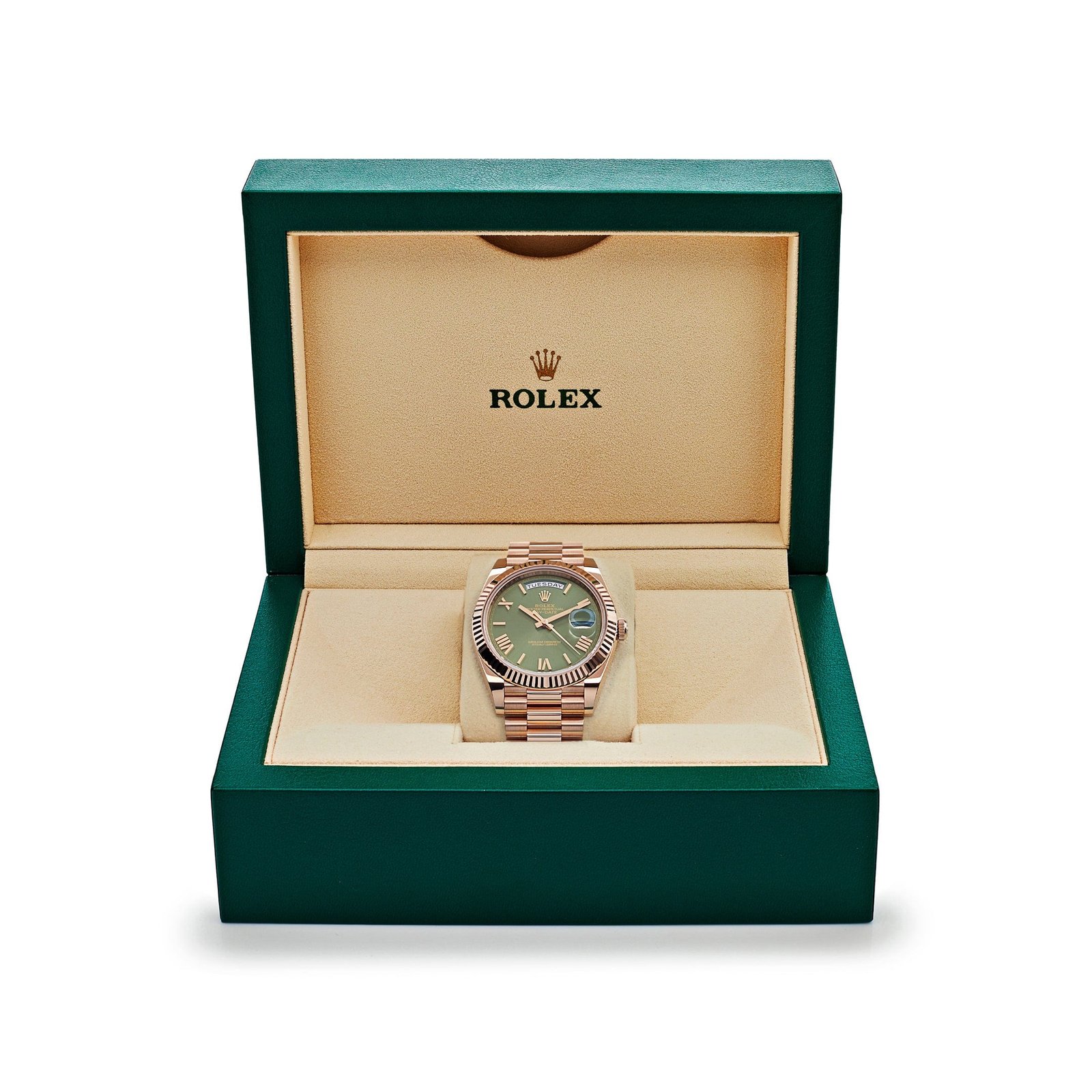 R01ex Day-Date 40 228235 Rose Gold Olive Green Dial (2024)