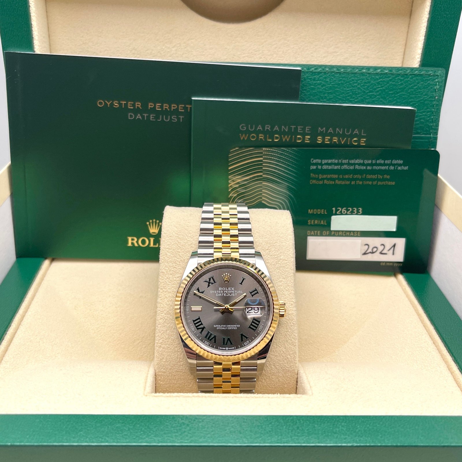 R01ex Datejust 36 126233 ‘Wimbledon’ Stainless Steel Yellow Gold Slate Dial Jubilee (2021)