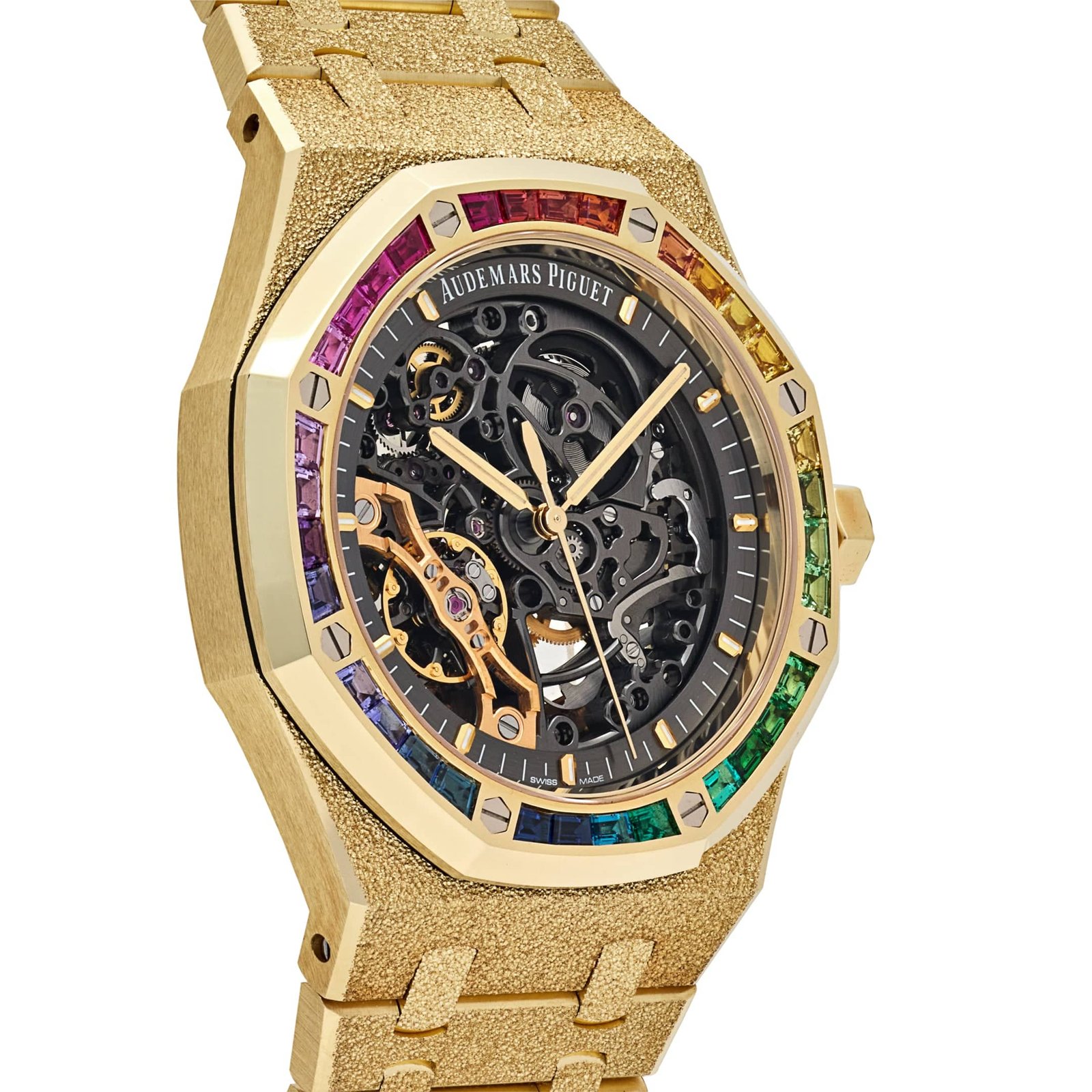 Audemars P1g*et Royal Oak 15412BA.YG.1224BA.01 Rainbow Baguette Frosted Yellow Gold Double Balance Wheel