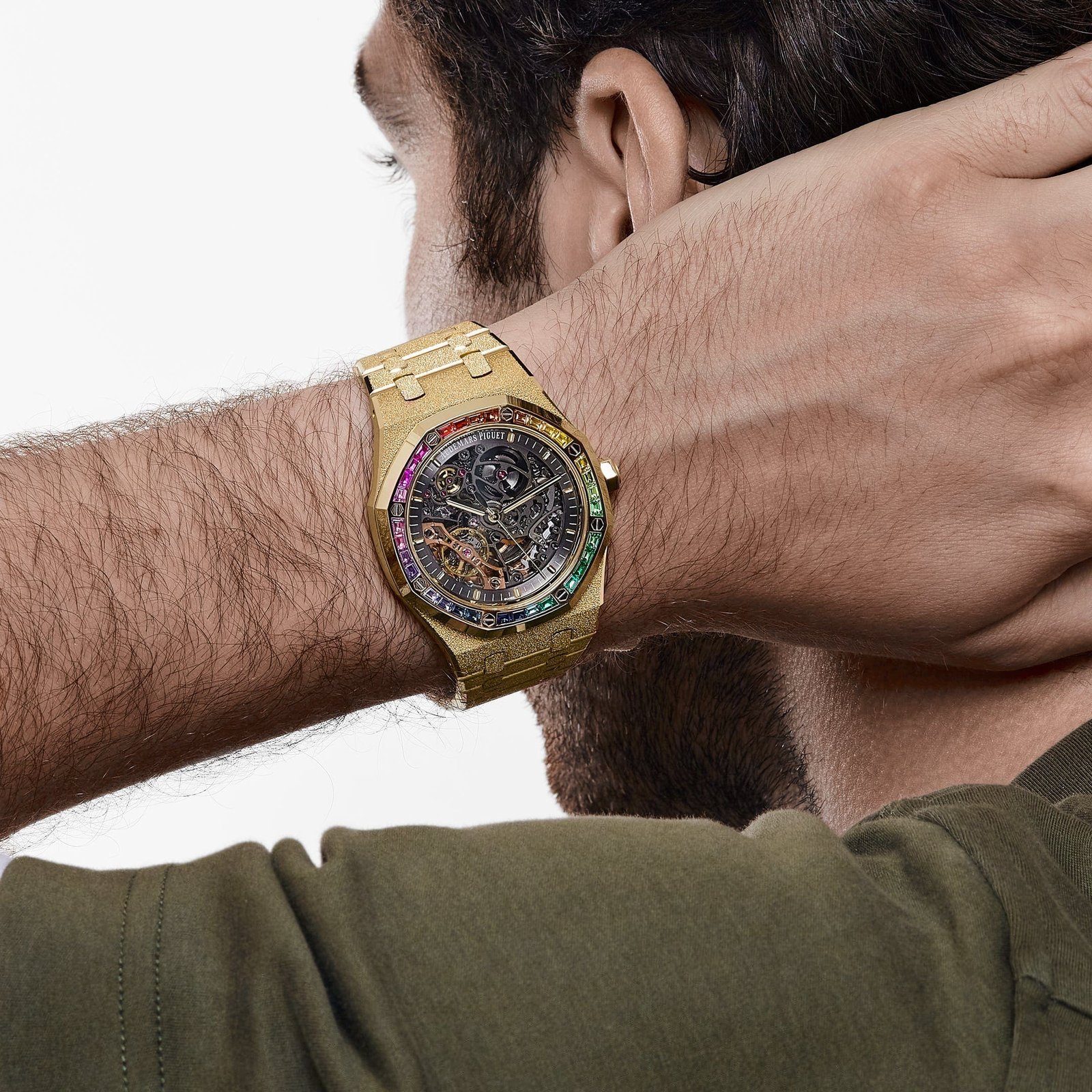 Audemars P1g*et Royal Oak 15412BA.YG.1224BA.01 Rainbow Baguette Frosted Yellow Gold Double Balance Wheel