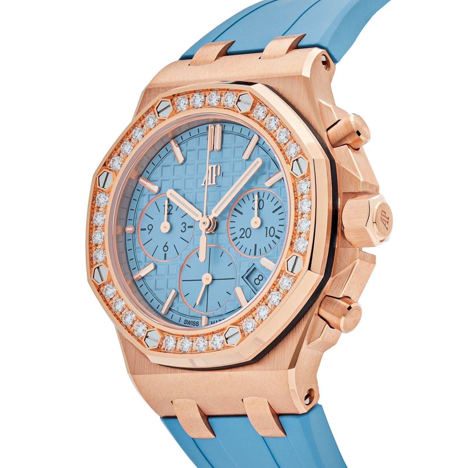 Audemars P1g*et Royal Oak Offshore 26231OR.ZZ.A085CA.01 Chronograph Rose Gold Blue Dial D1am0nd Bezel (2023)
