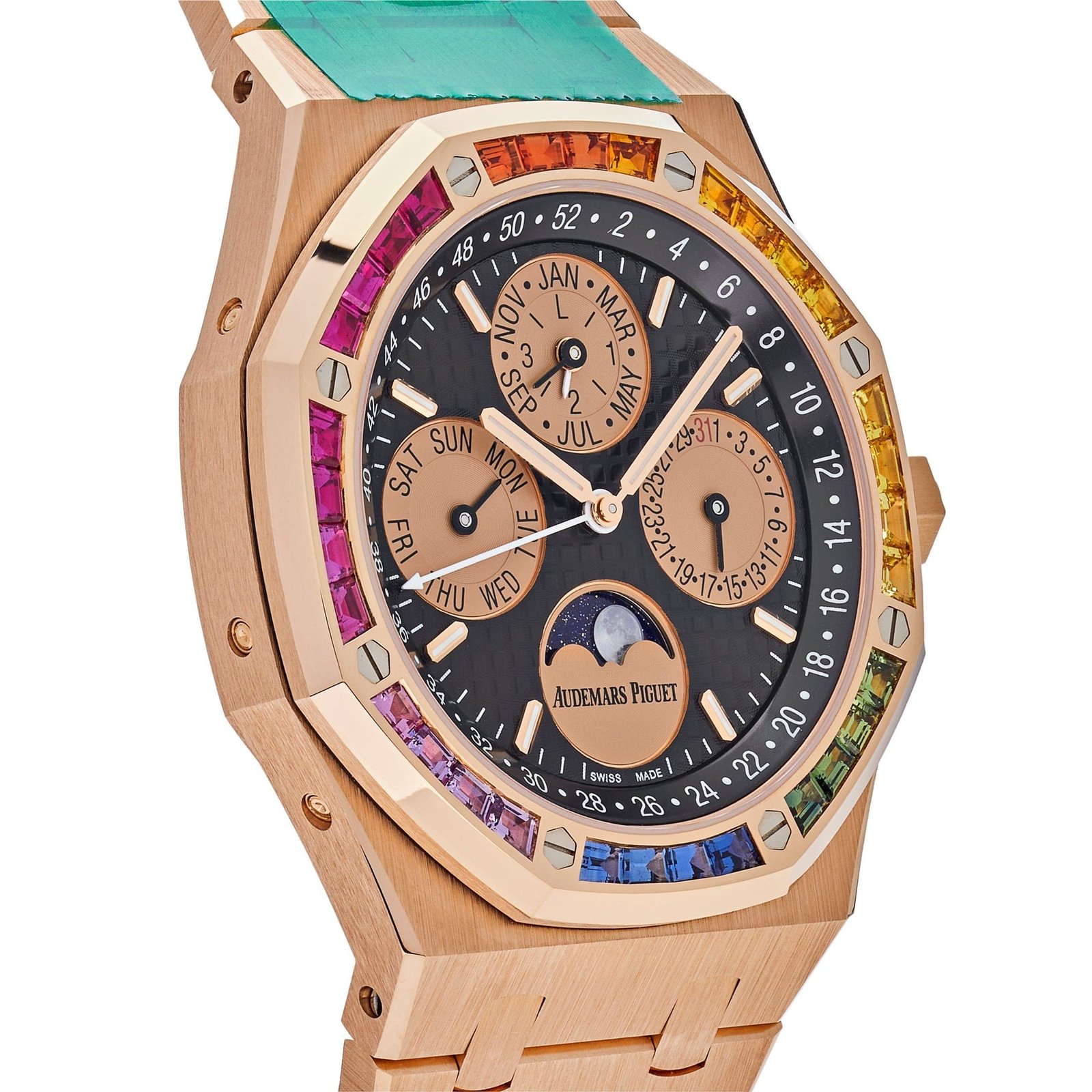 Audemars P1g*et Royal Oak Perpetual Calendar 26614OR.YY.1220OR.01 Rose Gold Rainbow Bezel Black Dial Limited Edition