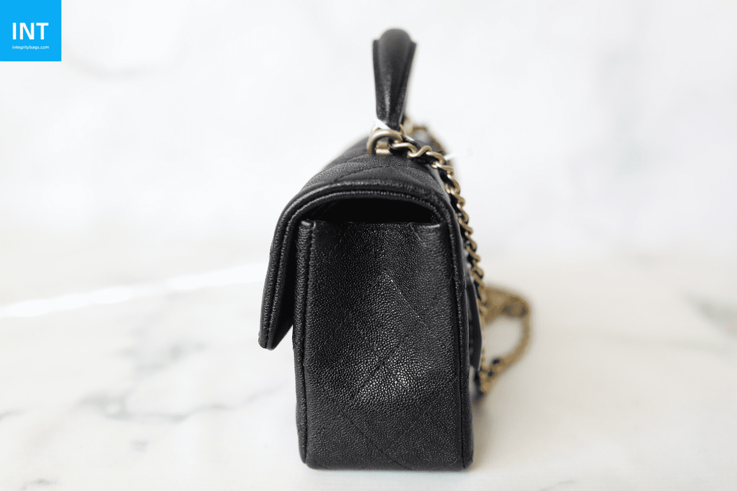 Ch**el Top Handle Mini Rectangular, Black Caviar with Matte Gold Hardware
