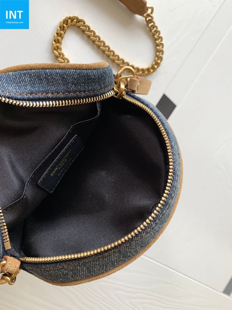 Sa1nt Lau*nt Round Quilted Denim Crossbody Bag