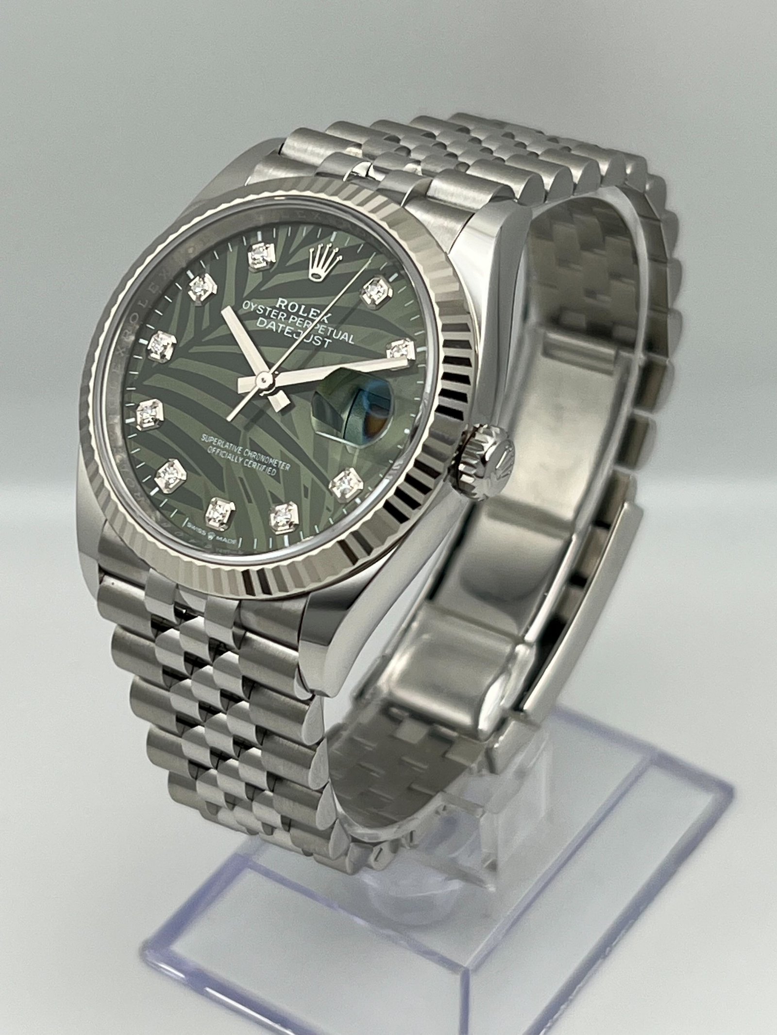R01ex Datejust 36 126234 White Gold Stainless Steel Palm Motif D1am0nd Dial Jubilee (2023)