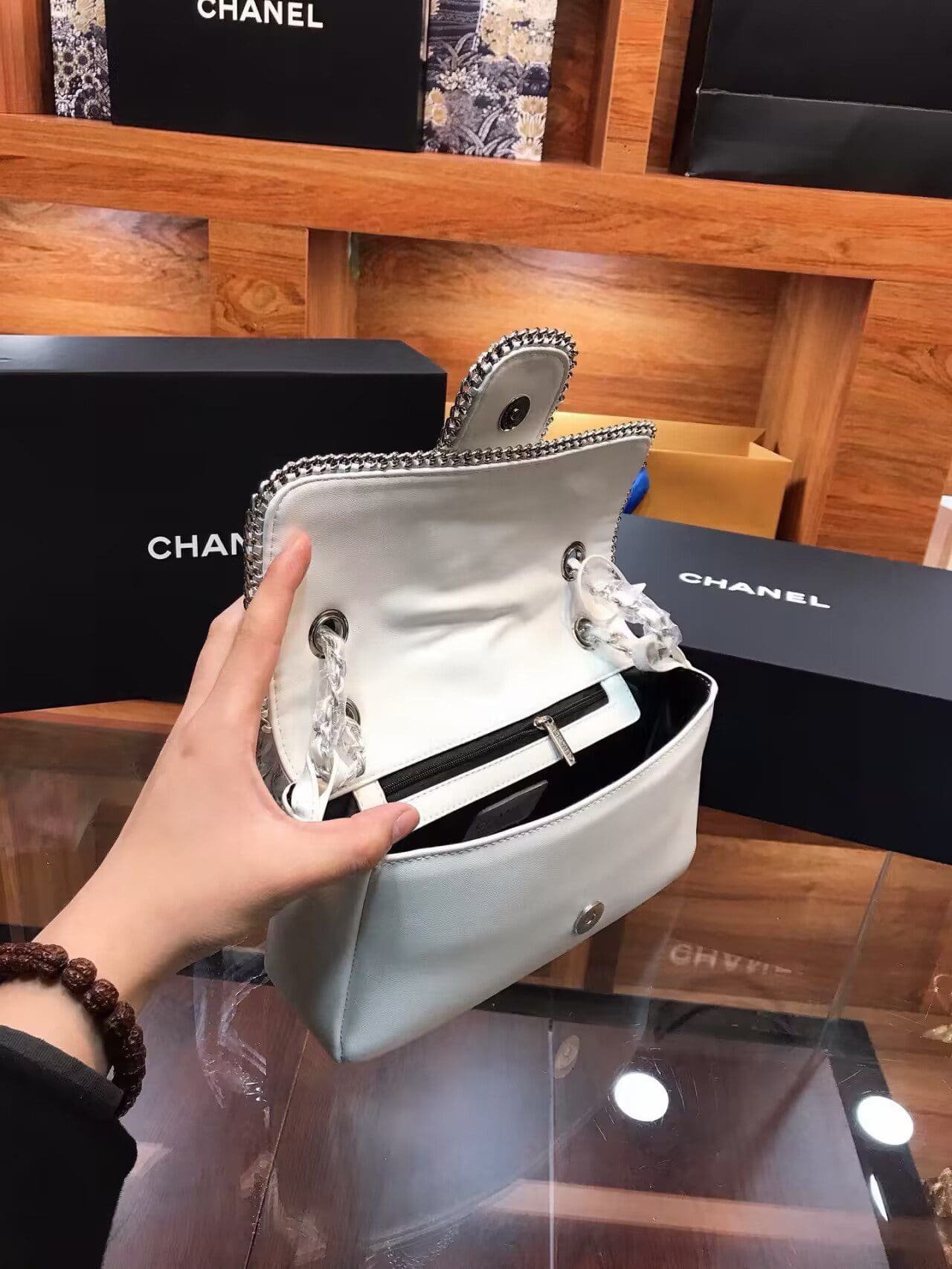 Ch**el Lambskin Mini Madison Flap White