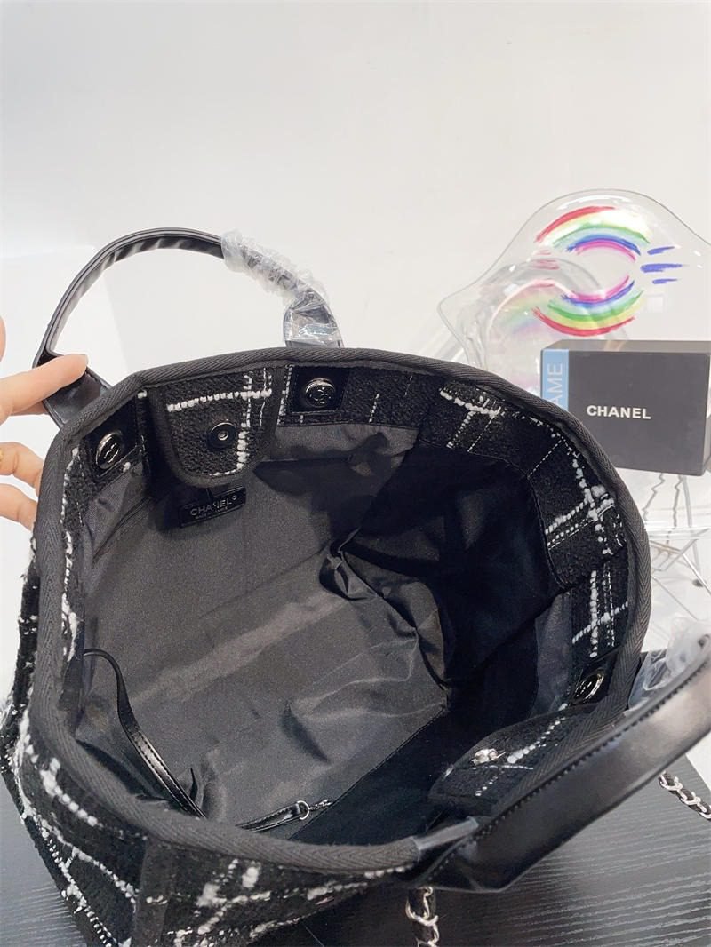 Ch**el Rainbow Black Tweed Deauville Tote Black