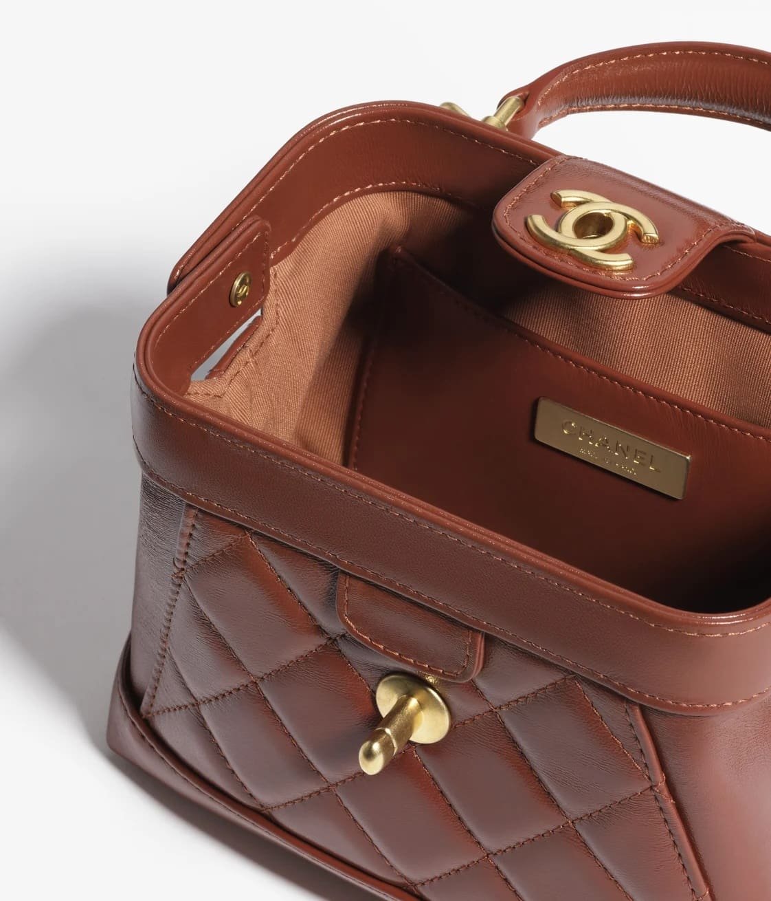 Ch**el Polished Lambskin & Gold-Tone Metal Brown