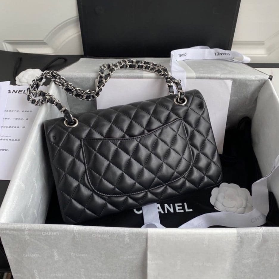 Ch**el CLASSIC HANDBAG Lambskin & Silver Metal