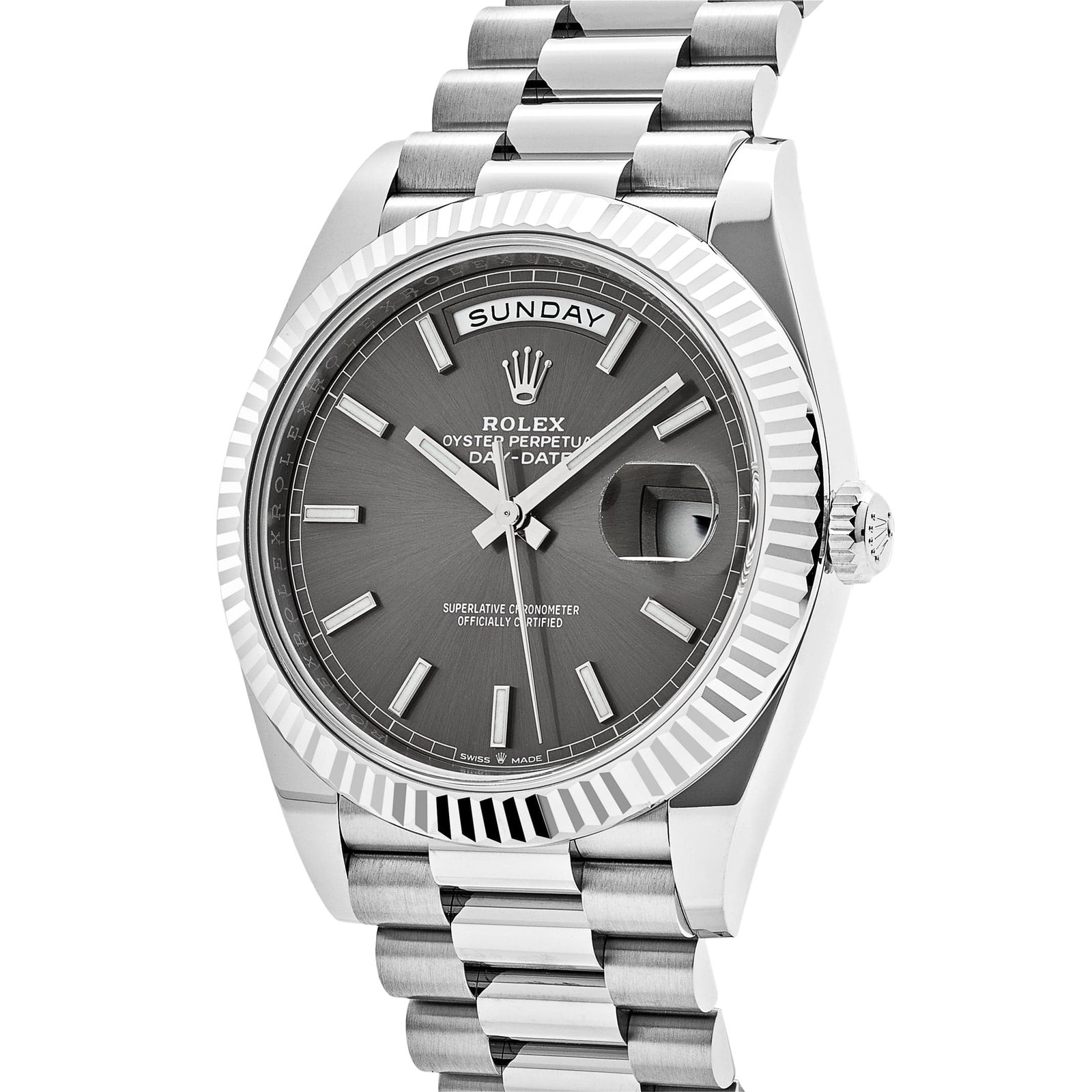 R01ex Day-Date 40 228239 White Gold Slate Rhodium Grey Dial (2024)