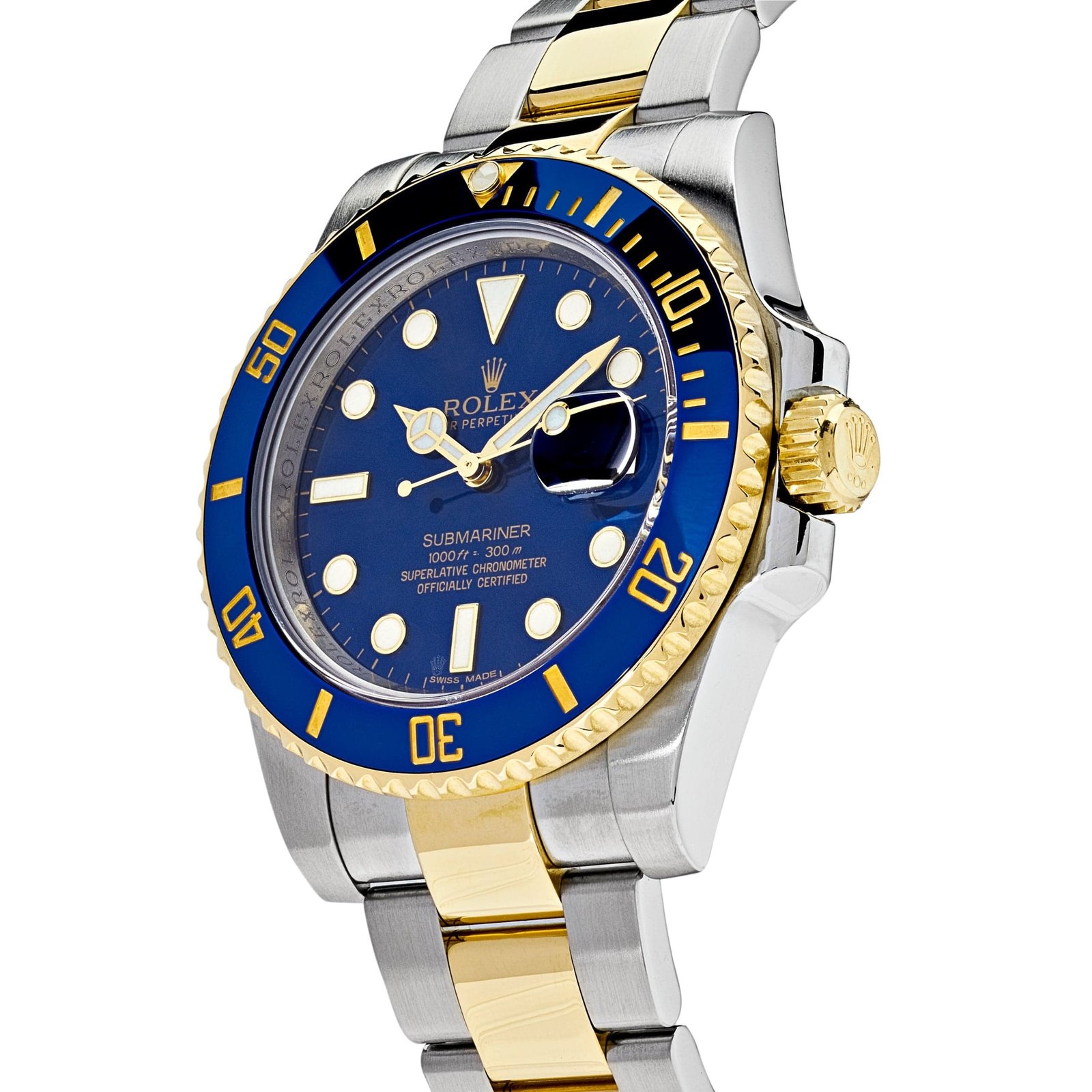 R01ex Submariner Date 116613LB Stainless Steel Yellow Gold Blue Dial