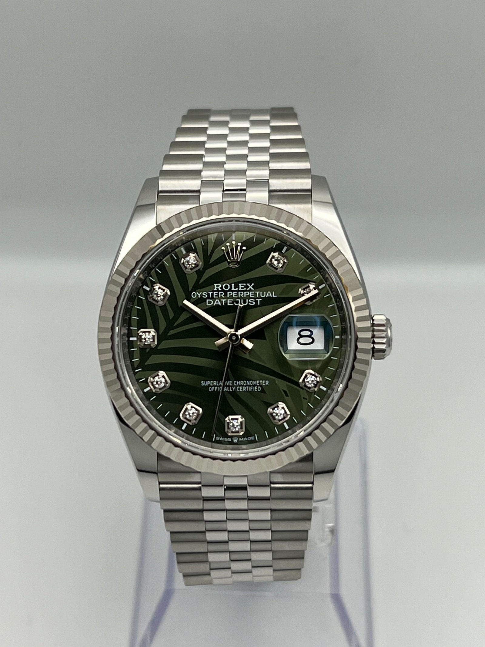 R01ex Datejust 36 126234 White Gold Stainless Steel Palm Motif D1am0nd Dial Jubilee (2023)
