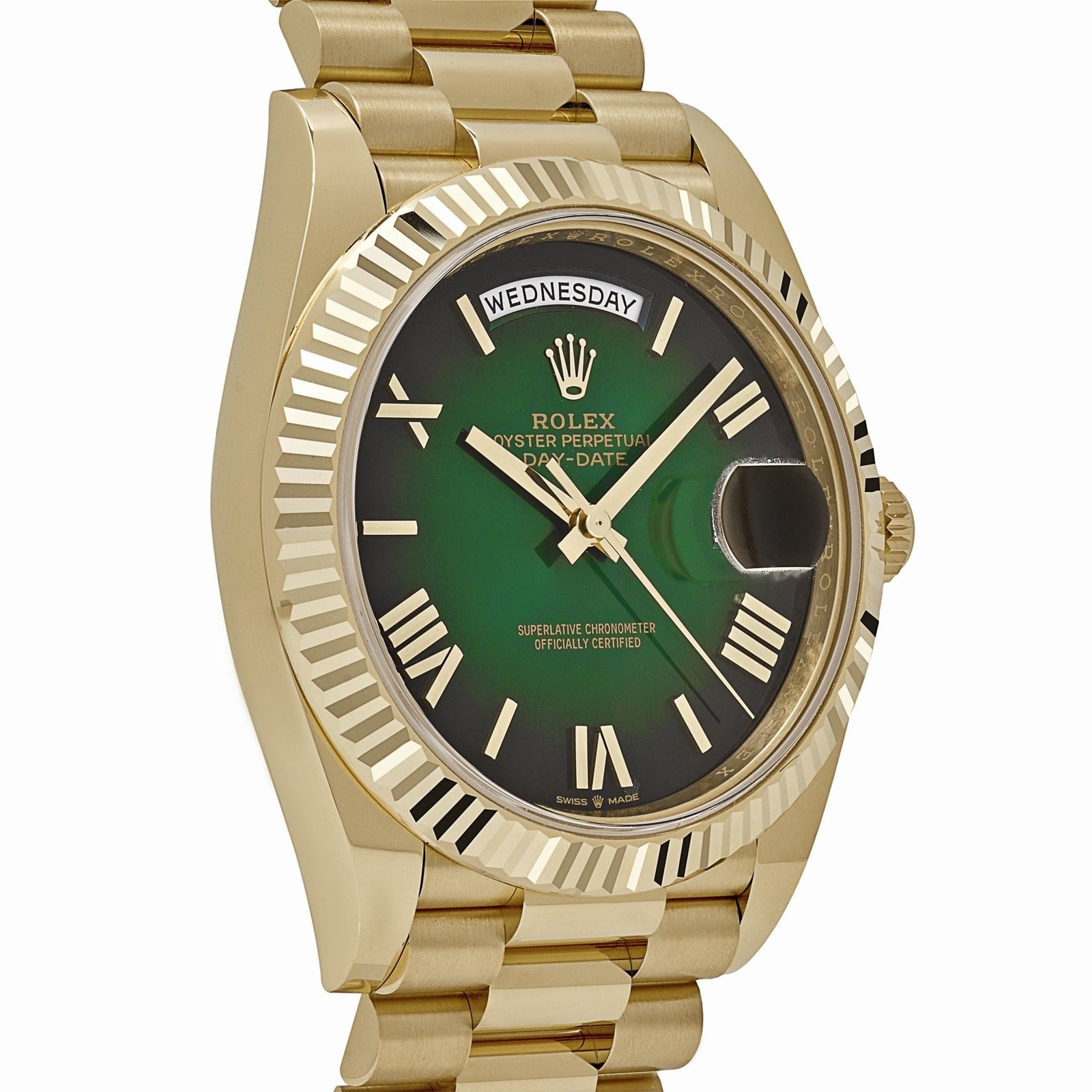 R01ex Day-Date 40 228238 Yellow Gold Green Ombre Roman Numeral Dial