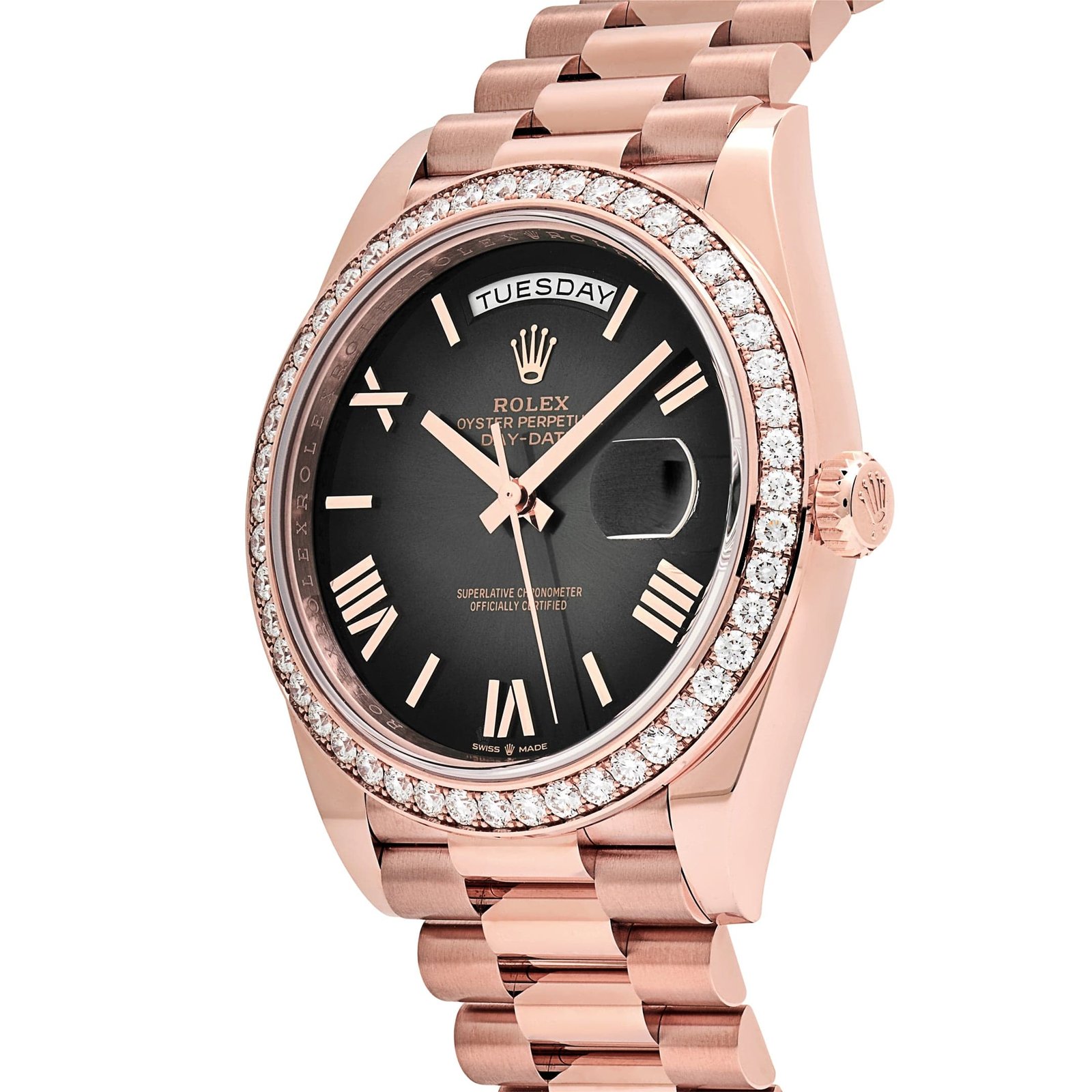 R01ex Day-Date 40 228345RBR Rose Gold D1am0nd Bezel Slate Ombre Dial