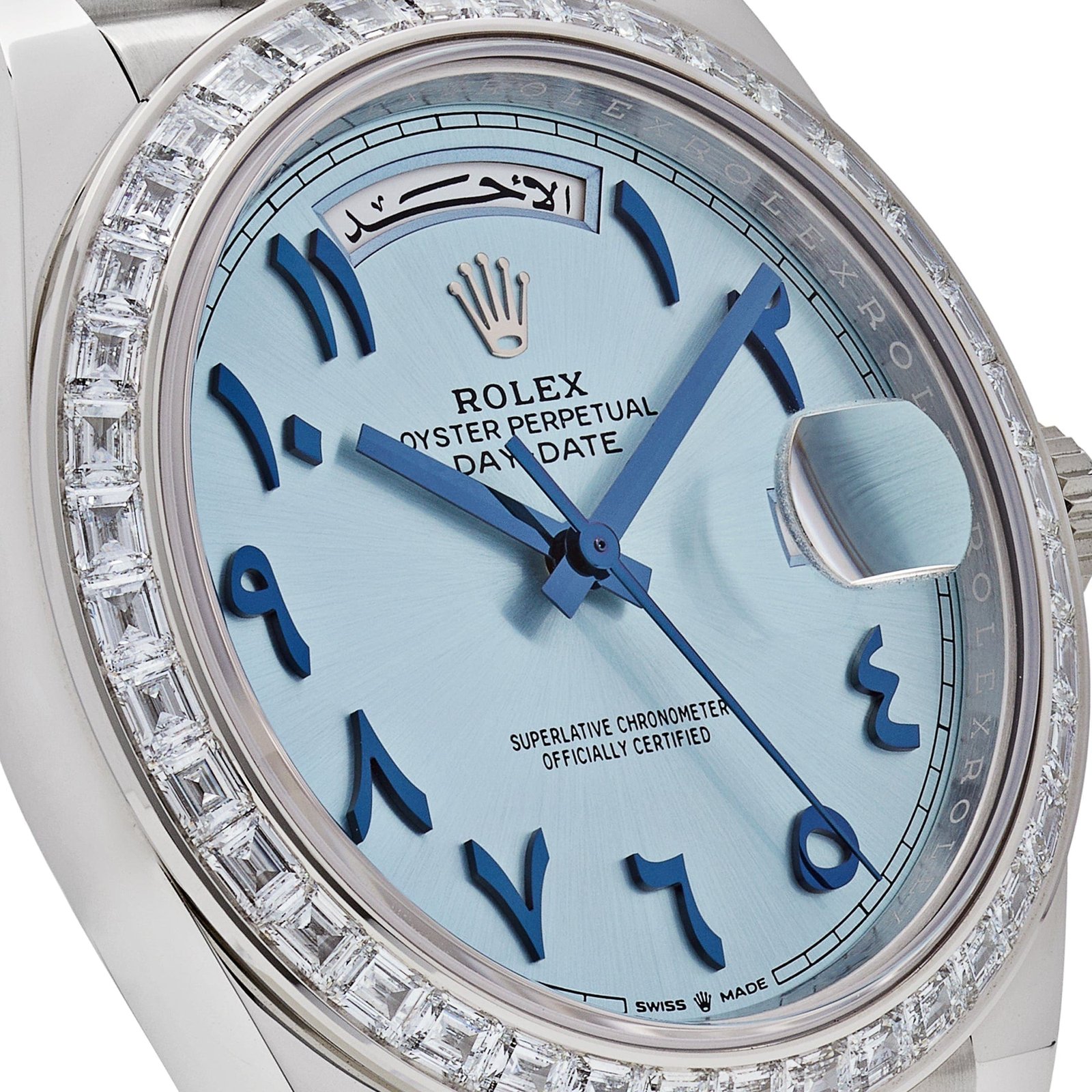 R01ex Day-Date 40 228396TBR Platinum Ice Blue Arabic Dial D1am0nd Bezel