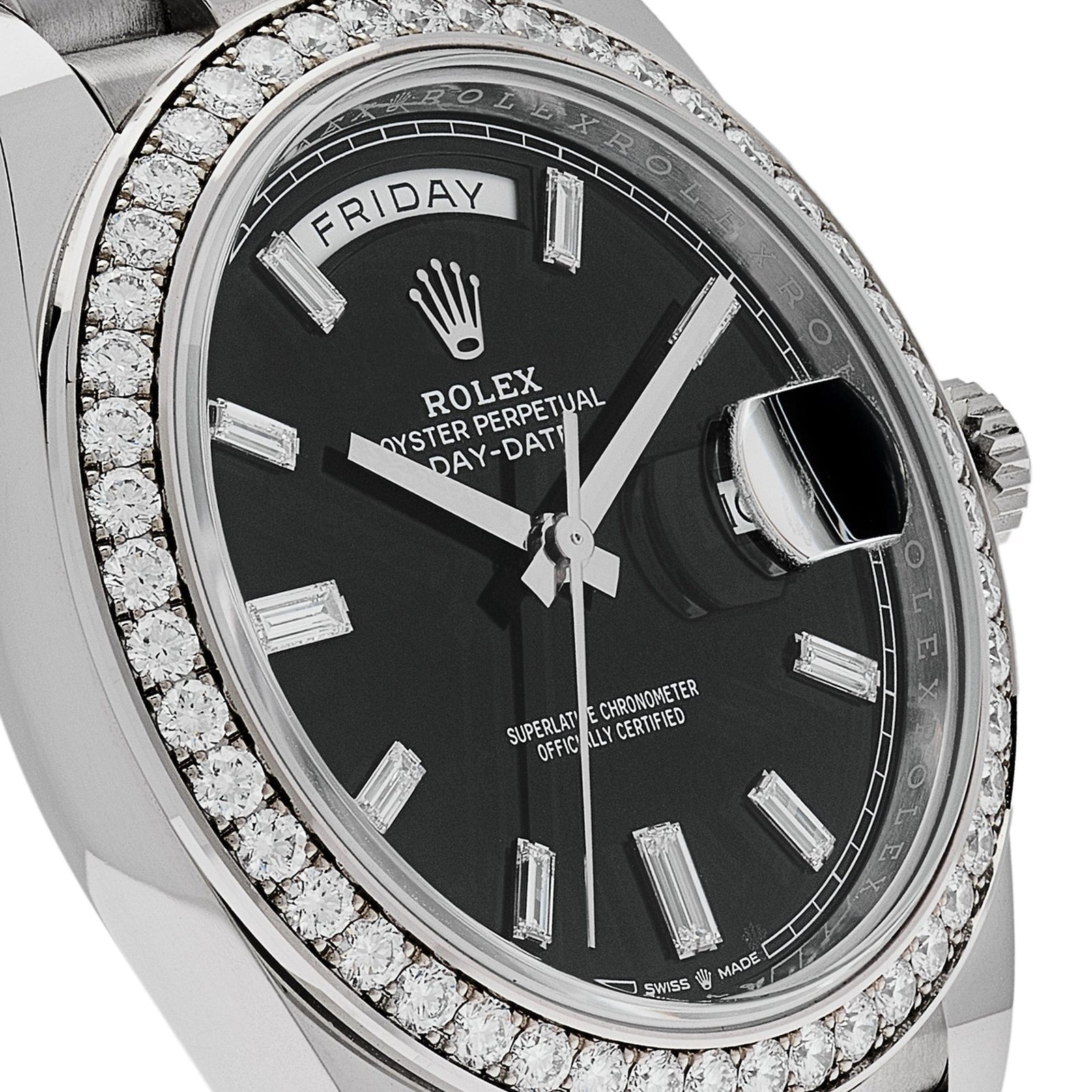 R01ex Day-Date 40 228349RBR White Gold Black Dial D1am0nd Bezel (2021)