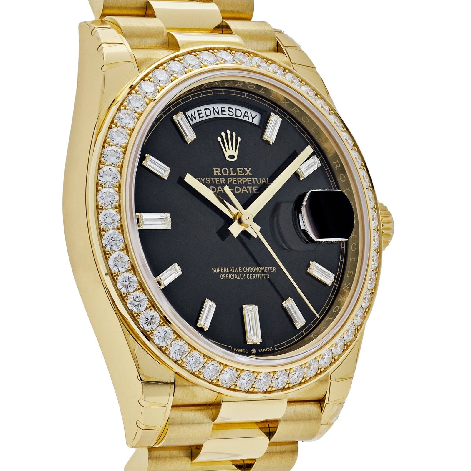 R01ex Day-Date 40 228348RBR Yellow Gold Black D1am0nd Dial D1am0nd Bezel