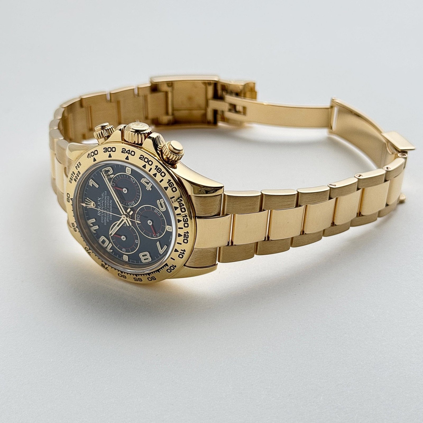 R01ex Daytona 116508 Yellow Gold Blue Racing Arabic Dial