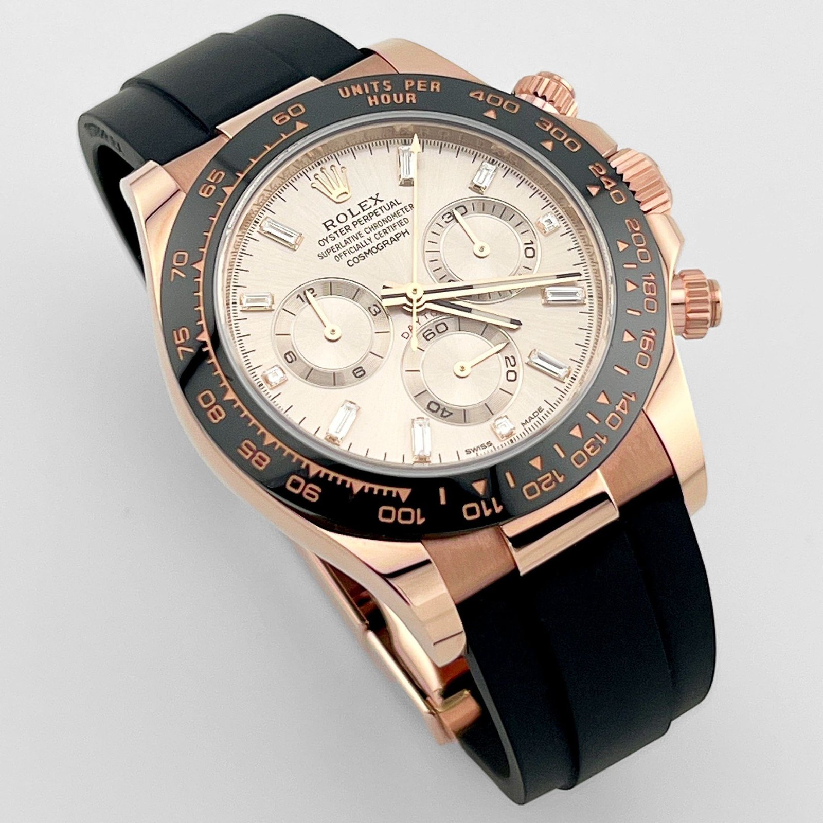R01ex Daytona 116515LN Rose Gold Baguette D1am0nd Sundust Dial (2023)