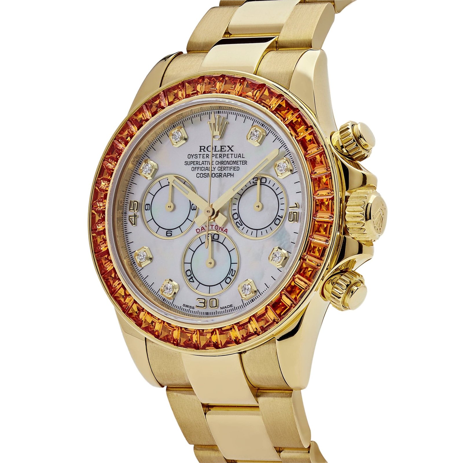 R01ex Daytona 116578SACO Yellow Gold Sapphire Bezel Mother Of Pearl Dial