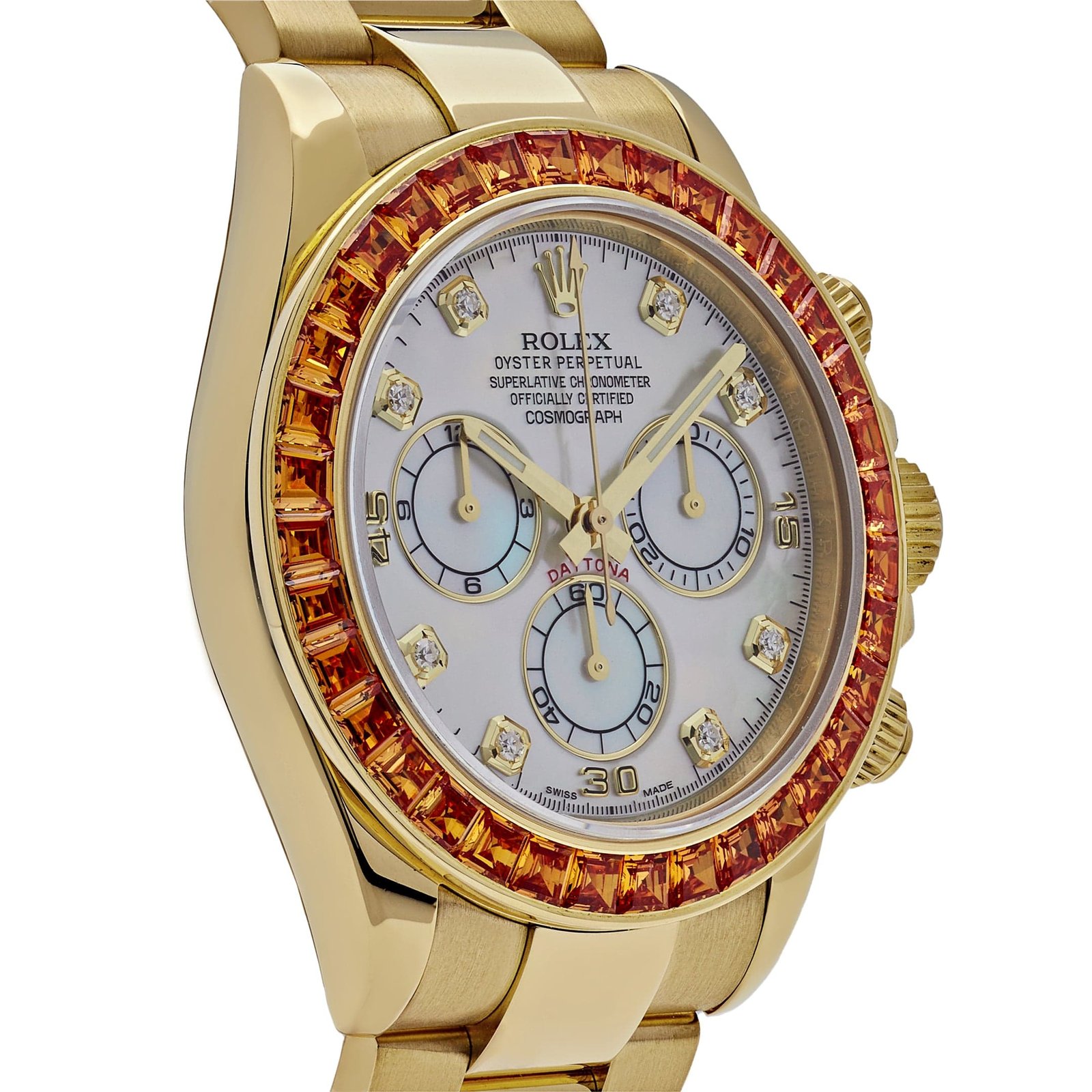 R01ex Daytona 116578SACO Yellow Gold Sapphire Bezel Mother Of Pearl Dial